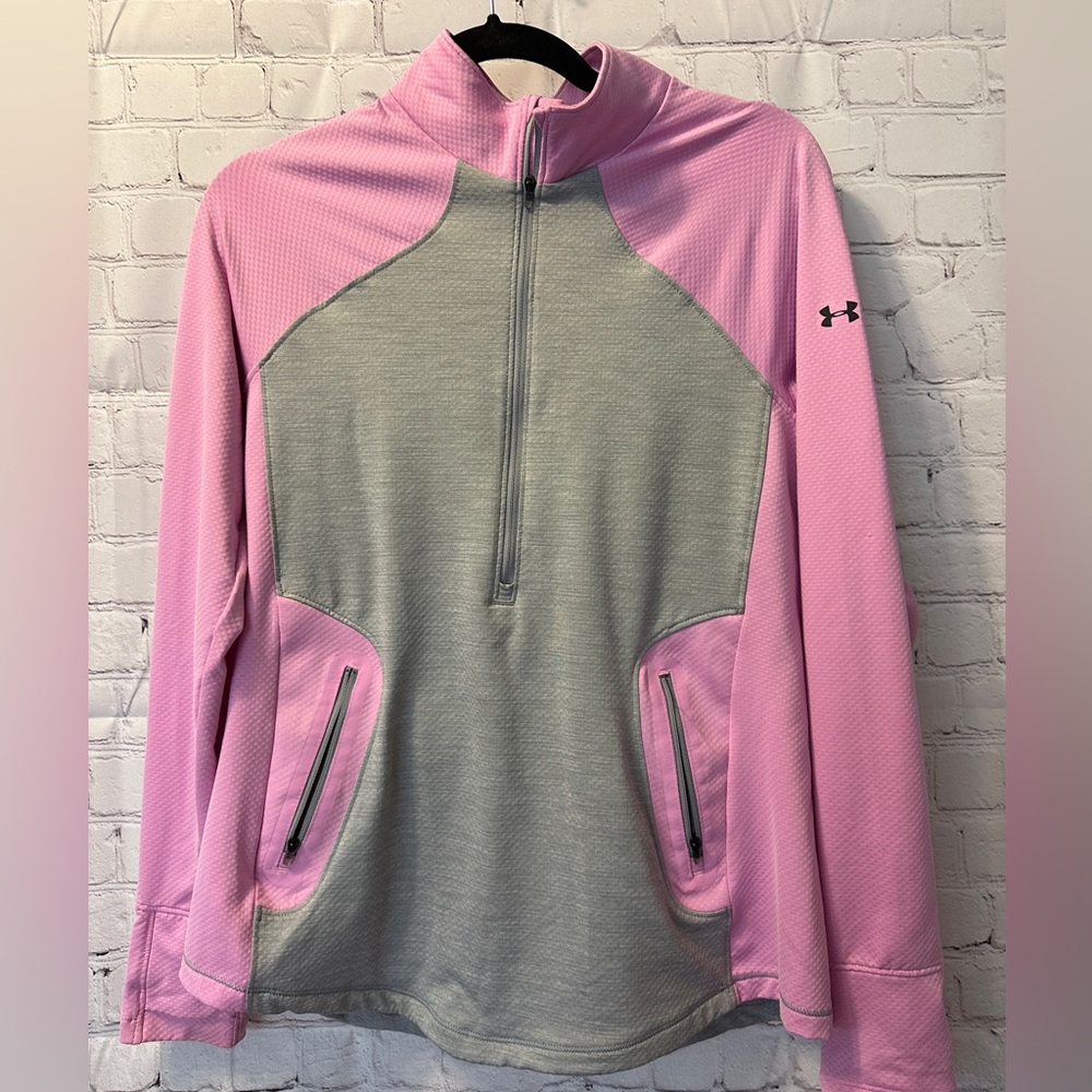 EUC Under Armour Pink and Gray Half-Zip Pullover Size Large